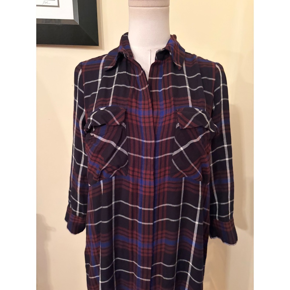L'AGENCE Cameron Plaid Rayon Maxi Shirt Dress with Pockets XS NO BELT - Picture 5 of 8